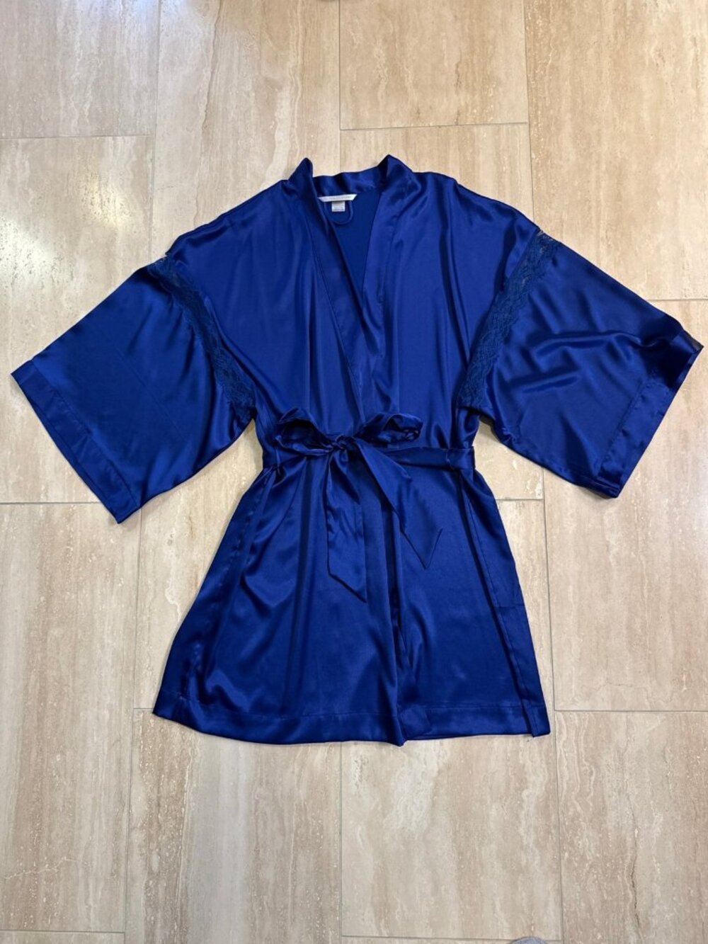 Victoria’s Secret Blue Satin Robe with lace insets, size M/L